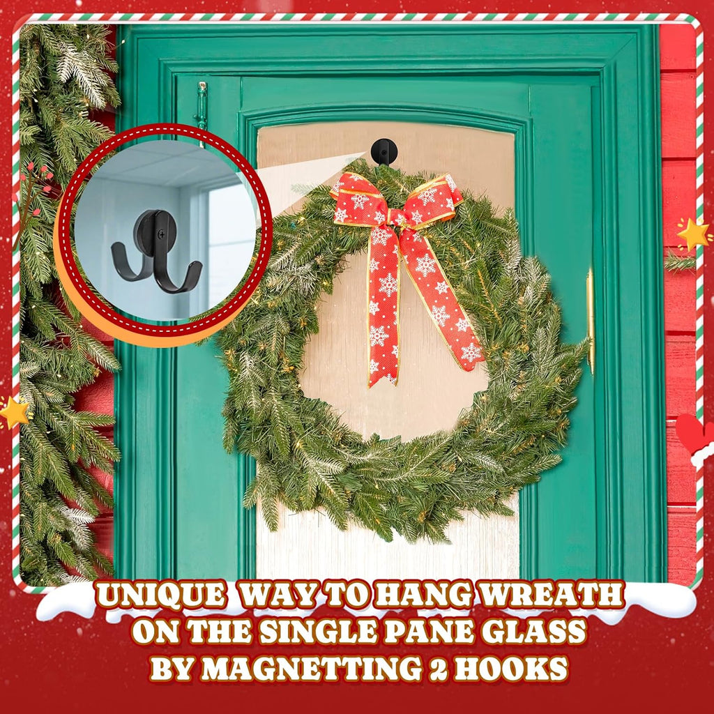 Skiennix Magnetic Wreath Hanger - Rubber Coated Hooks for Metal Doors & Fridges | Black, 2 Pcs