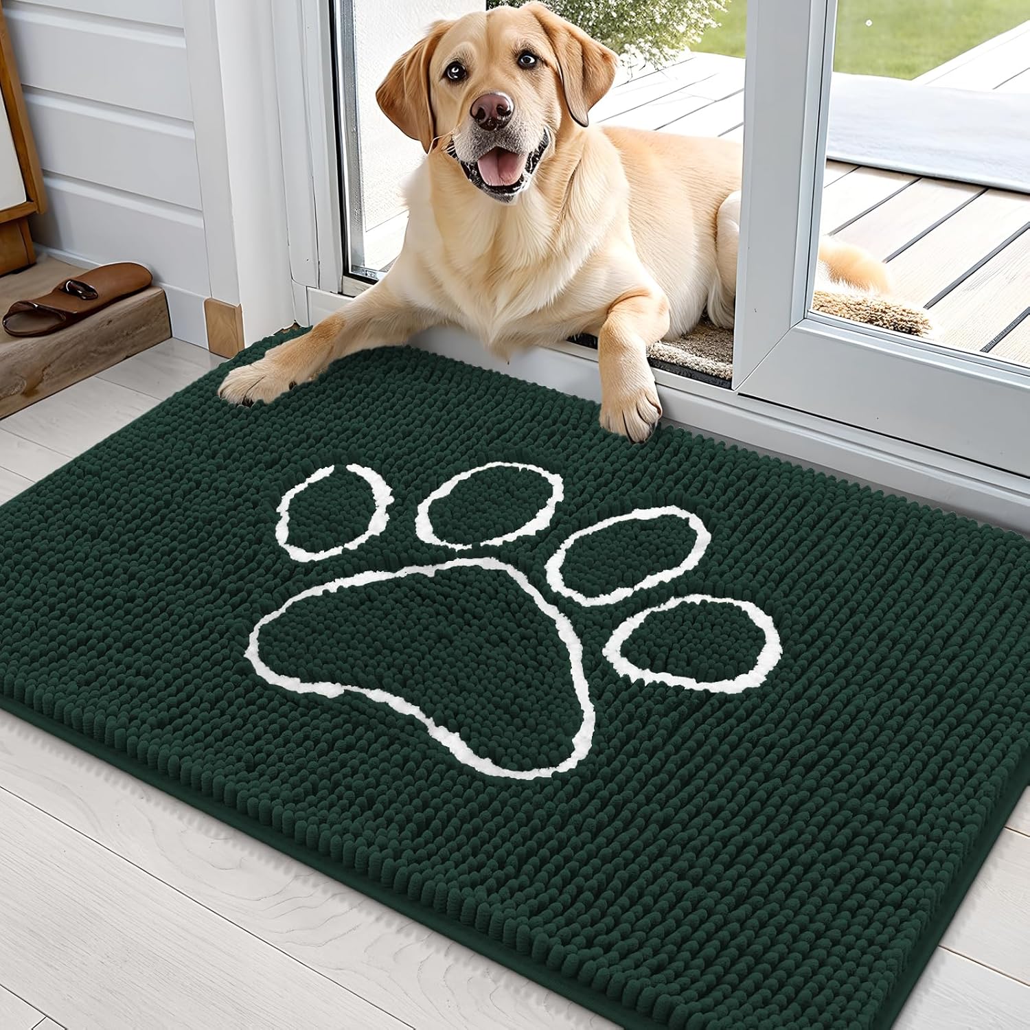 OLANLY Dog Door Mat - Absorbent Non-Slip Mud Mat for Muddy Paws | 36x24 Inches, Blackish Green