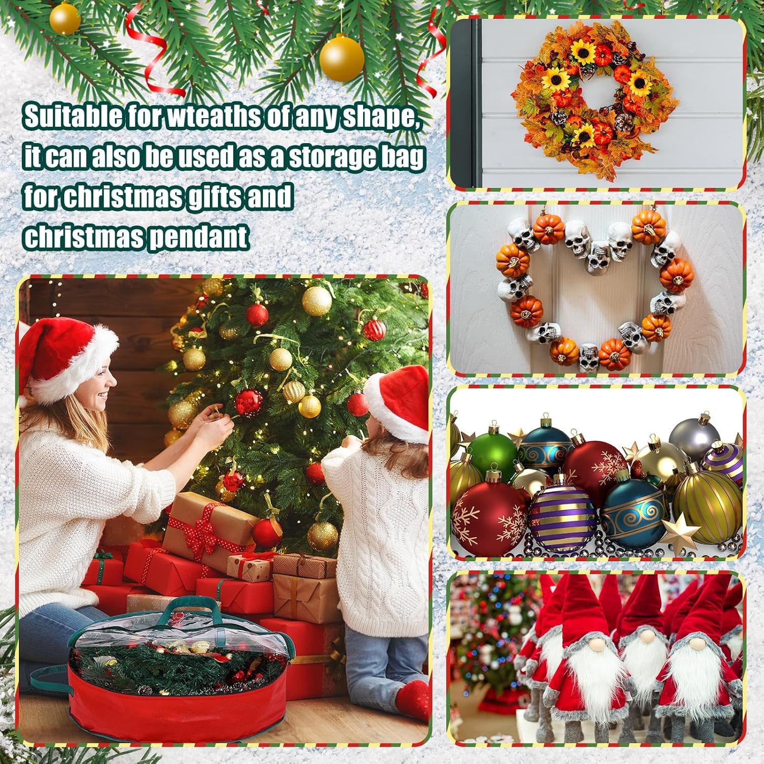 Shappy Wreath Storage Bag - 12 Pcs Clear Container with Window & Handle for 24-Inch Holiday Wreaths