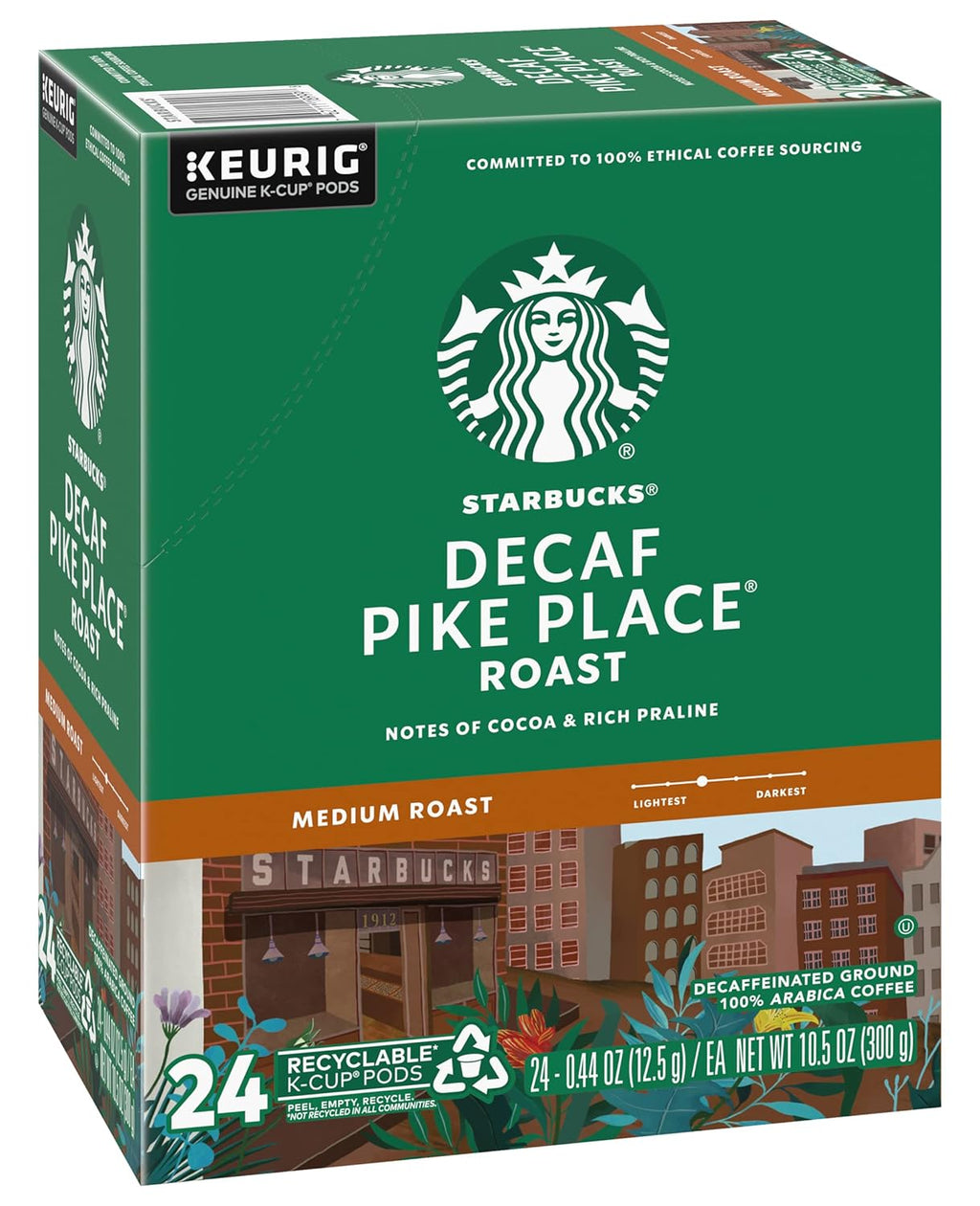 Starbucks Decaf Pike Place Roast K-Cups - Rich Flavor, 72 Count (3 Boxes of 24 K-Cups)
