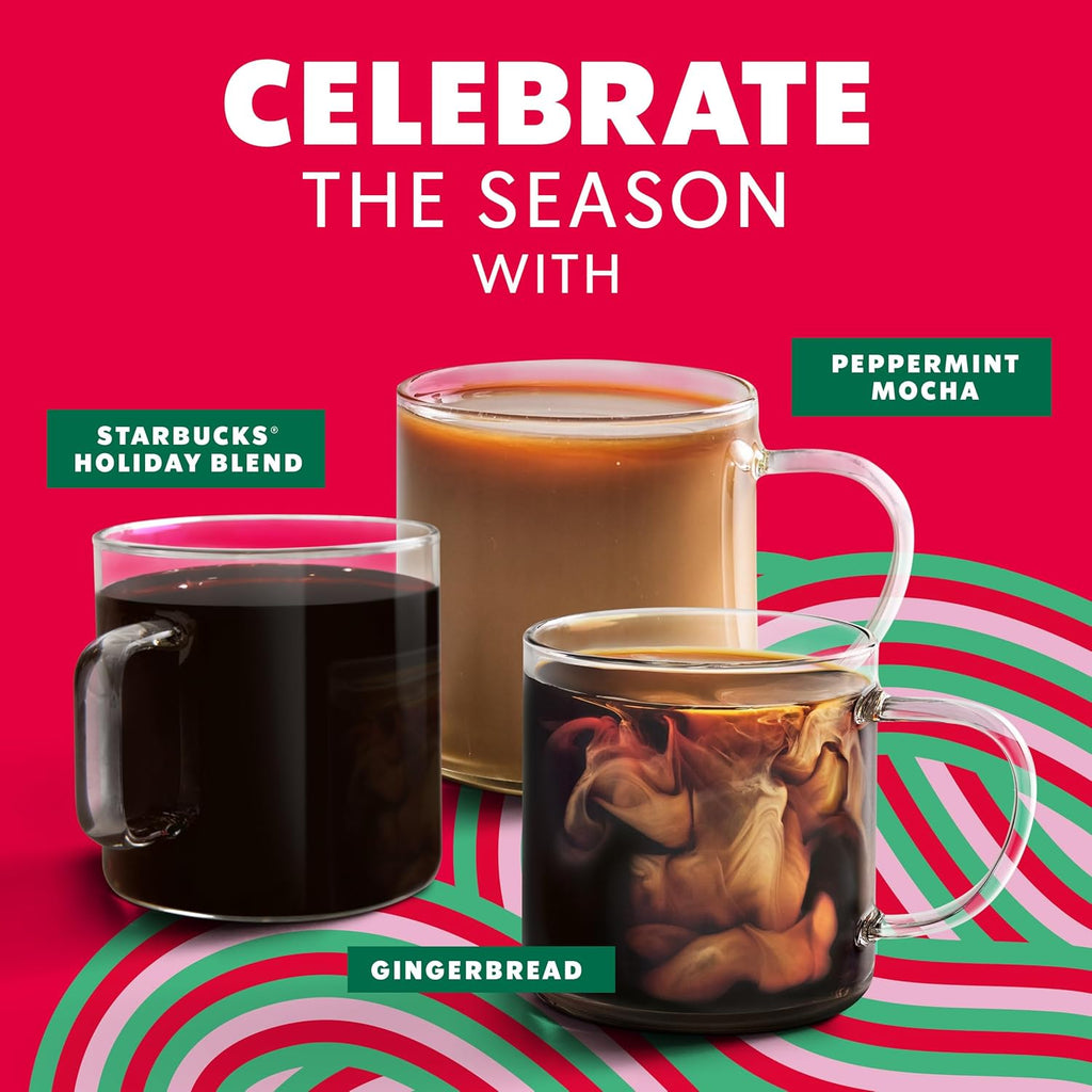 Starbucks Ground Coffee - Peppermint Mocha Flavor | 100% Arabica, Limited Holiday Edition, 6 Bags (11 Oz Each)