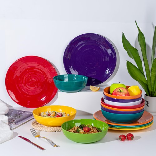 ZAINCA Melamine Cereal Bowls, Salad Bowls Soup Bowls, Shatter Resistant, 7 inch, set of 6 Multicolor