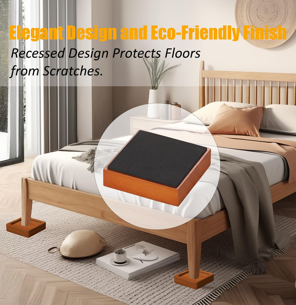 MONTIHOLD Premium Solid Pine Wood Bed Furniture Risers – 1-Inch Heavy-Duty Elevation for Beds, Sofas, and More | 2000 Lbs Capacity | Floor Protection (Single Height: 1")
