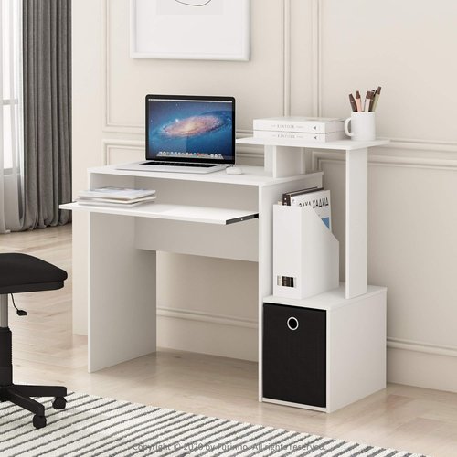 Furinno Econ Home Office Computer Writing Desk - Stylish White & Black Design | Compact Size