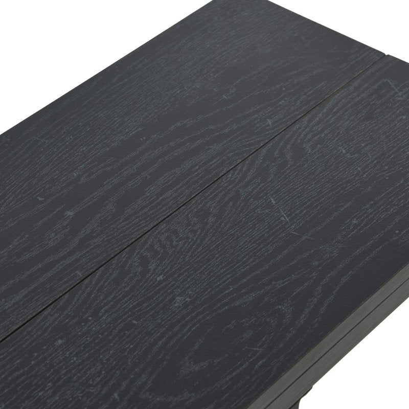 Household Essentials Jamestown Extendable C-Shaped for Accessiblity Side End Table Black Oak Wood Grain and Black Metal