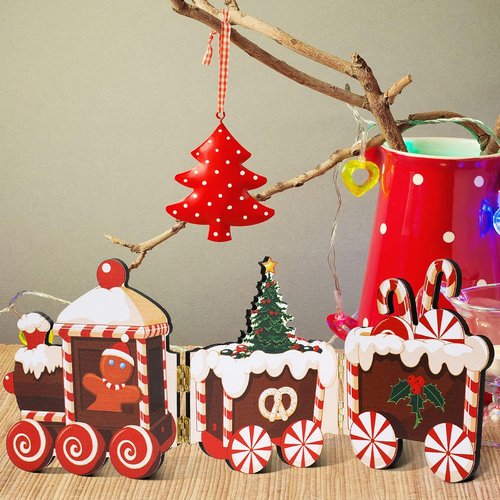 Jetec Gingerbread Train Table Centerpiece - Festive Wooden Christmas Decoration for Home & Office