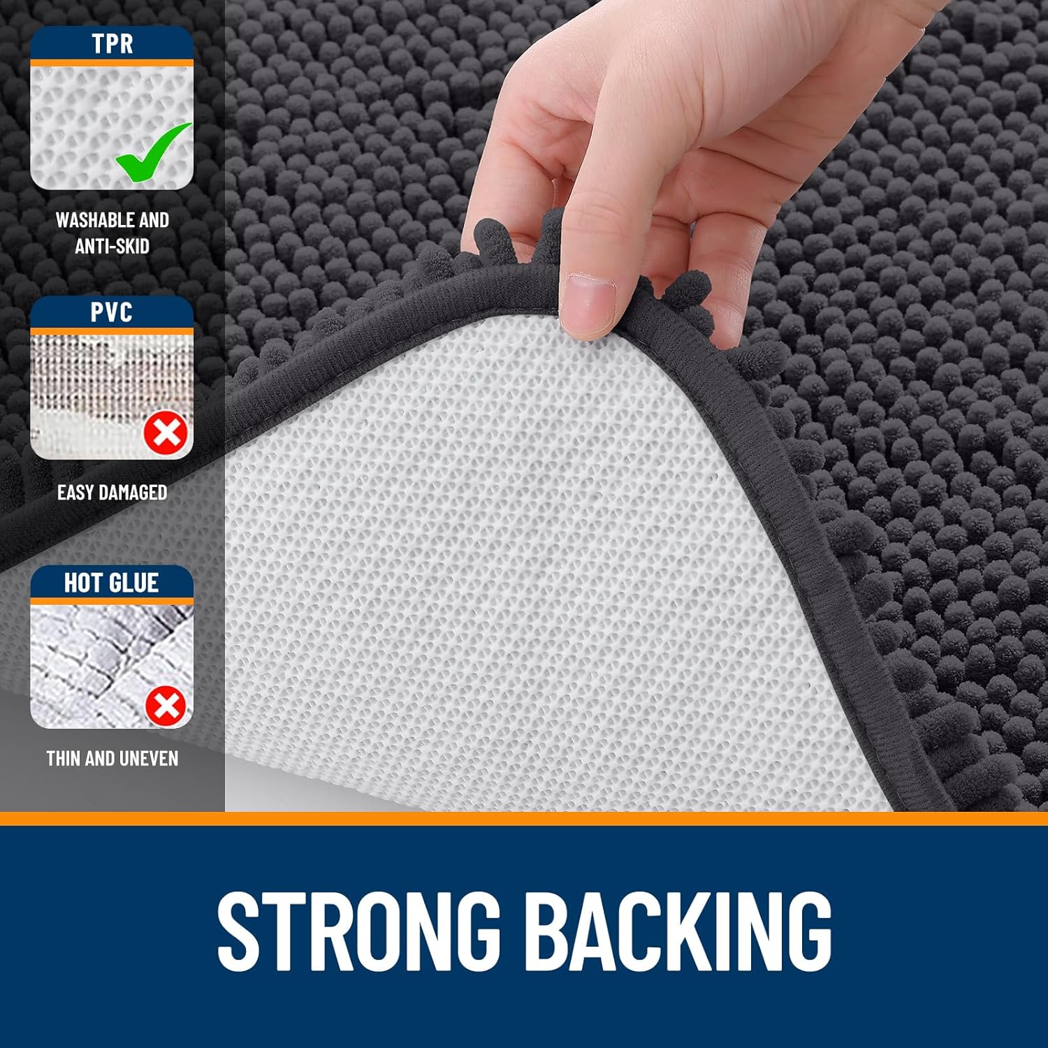 OLANLY Bath Rugs - Extra Soft Chenille Mats with Rubber Backing | Quick Dry, Machine Washable, 36x24, Dark Grey