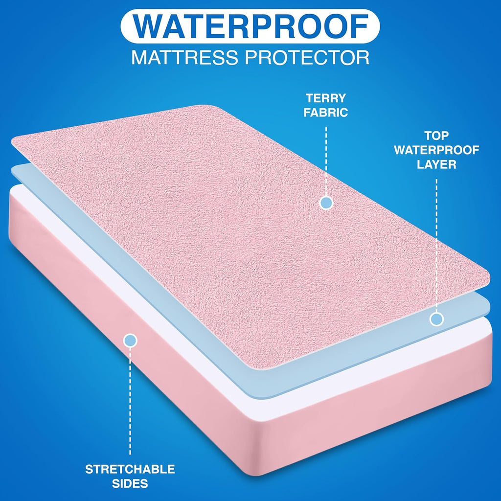 Utopia Bedding Waterproof Mattress Protector - Premium Terry Cover, Breathable Fitted Style (Pink, Crib)