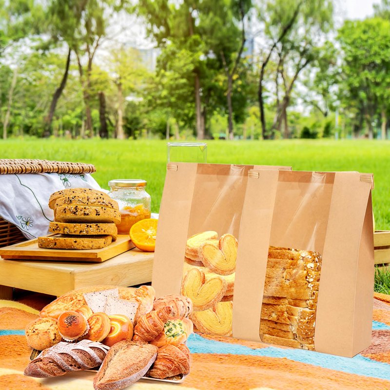 EUVBOKW 120 Pcs Bread Bags for Homemade Bread with Window and120 Sealing Stickers Sourdough Bread Bags for Storage of Bread 13.7x8.3x3.7 Inches Tin Tie Tab Lock Large Bakery Paper Bags