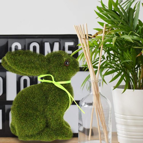 Flocked Easter Bunny Decor by Lifelike - Lifelike Green Artificial Grass Rabbit for Home & Kids' Events