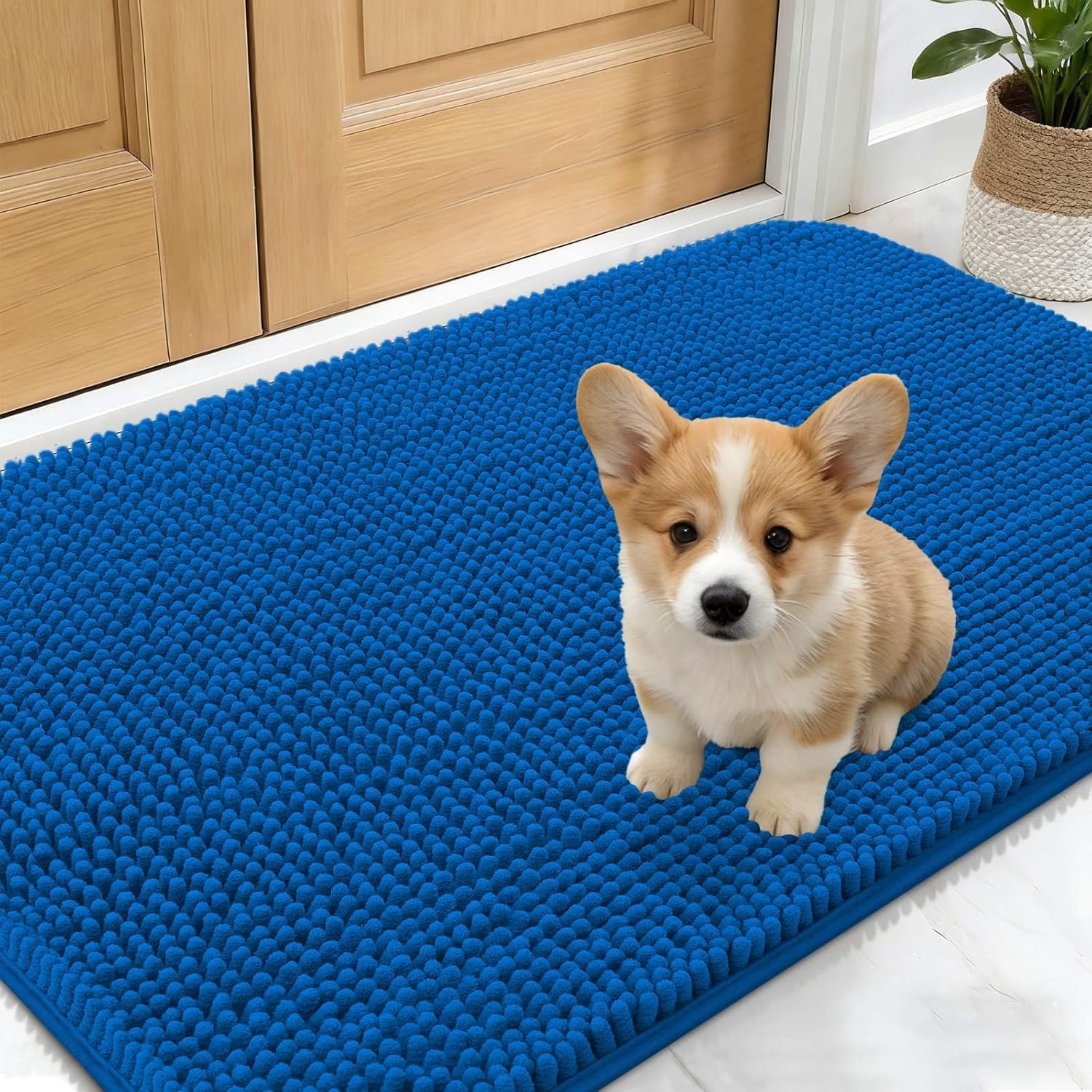 OLANLY Dog Door Mat - Absorbent Non-Slip Washable Doormat for Muddy Paws | 30x17 Deep Navy Blue