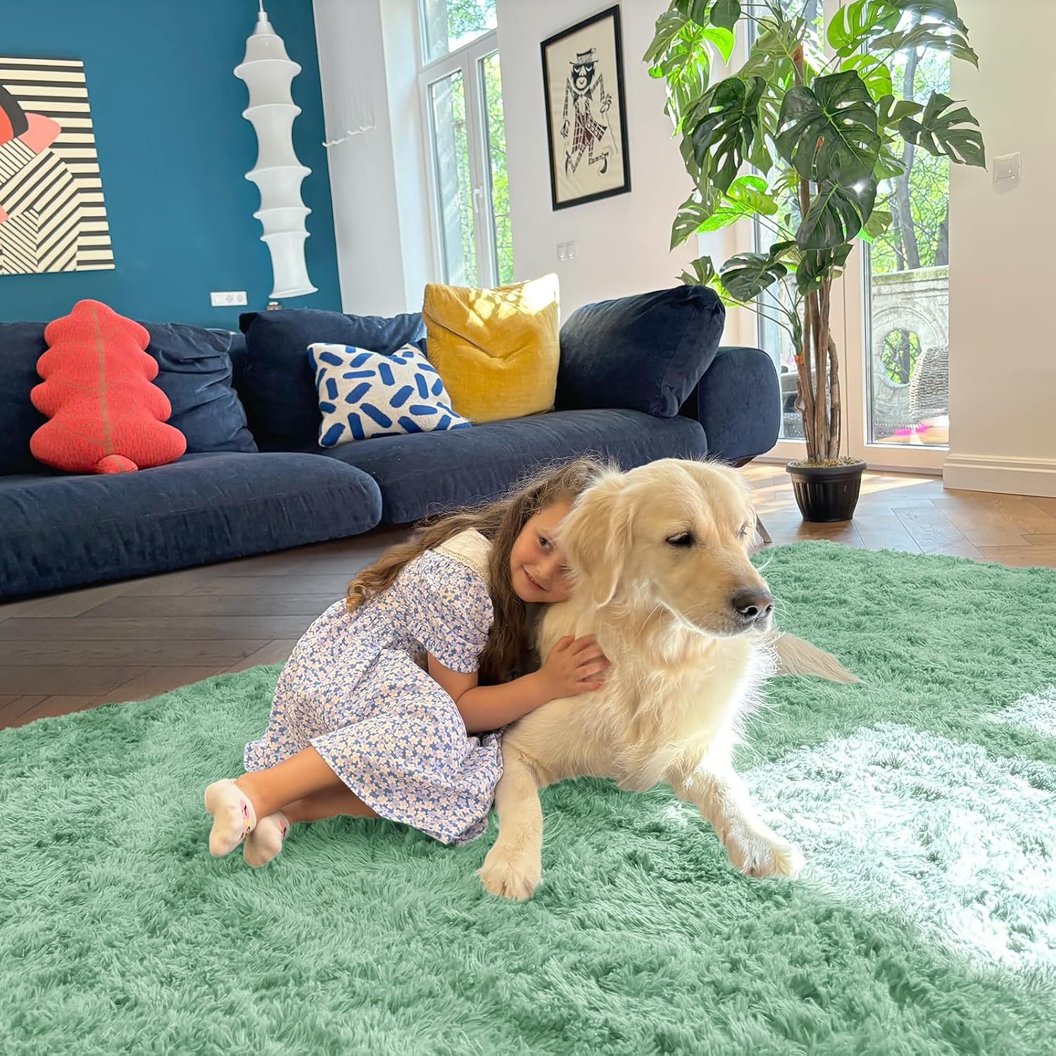 OLANLY Machine Washable 2x8 Runner Rug - Soft Fluffy Shaggy Design for Bedroom & Hallway | Mint Green