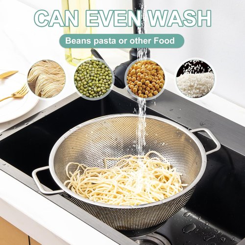 Kaishun Stainless Steel Colander - 3-Quart Kitchen Strainer for Pasta, Fruits & Vegetables | Dishwasher Safe