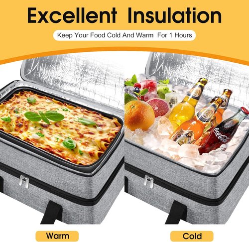 Double Insulated Casserole Carrier - Portable Hot/Cold Food Tote for Potlucks | Fits 9" x 13" Dish - Grey