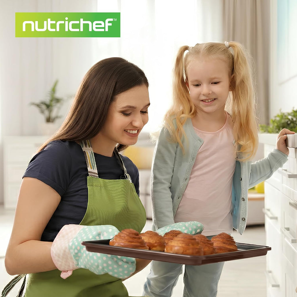 NutriChef 8-Piece Nonstick Bakeware Set - PFOA-Free Baking Trays, Oven Safe to 450°F, Brown