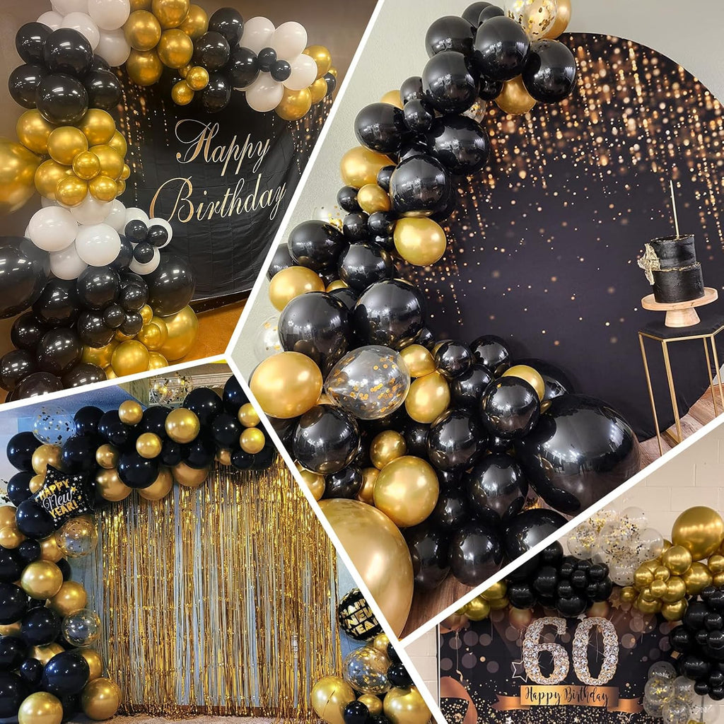 Skiennix 100pcs Black and Gold Balloons - 12 Inch Metallic Latex for Birthday & Graduation Celebrations