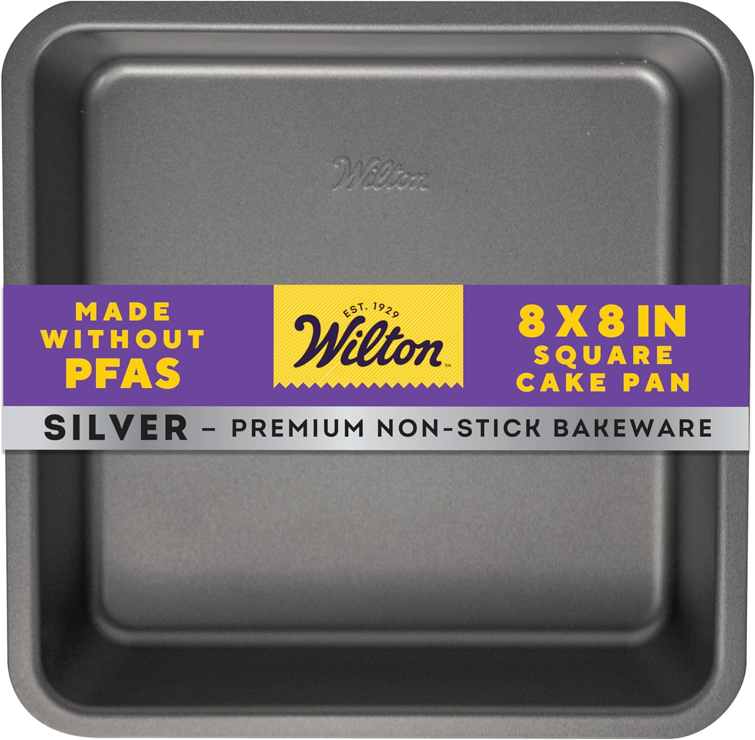 Wilton Silver Non-Stick 8 x 8 Inch Square Brownie Cake Pan - Cold-Rolled Steel Bakeware, PFAS-Free