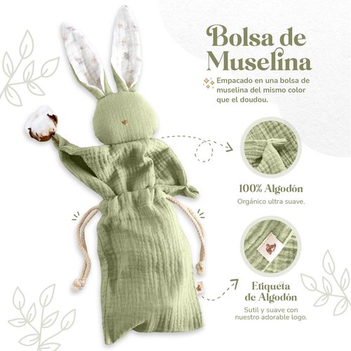 Mikito Organic Cotton Baby Muslin Lovey Bunny - Oeko-TEX & GOTS Certified - Security Blanket & Perfect Loveys for Babies - Unisex New Baby Gift for Ultimate Comfort & Peaceful Dreams