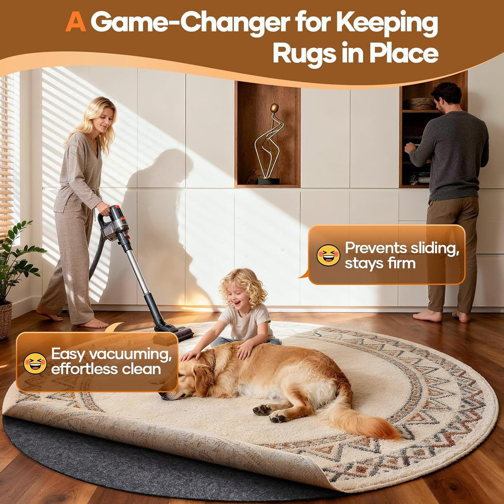 Veken 5 Ft Round Non-Slip Rug Pad - Cushioned Felt & Silicone Backing, 1/4 Inch Thick for Hardwood Floors