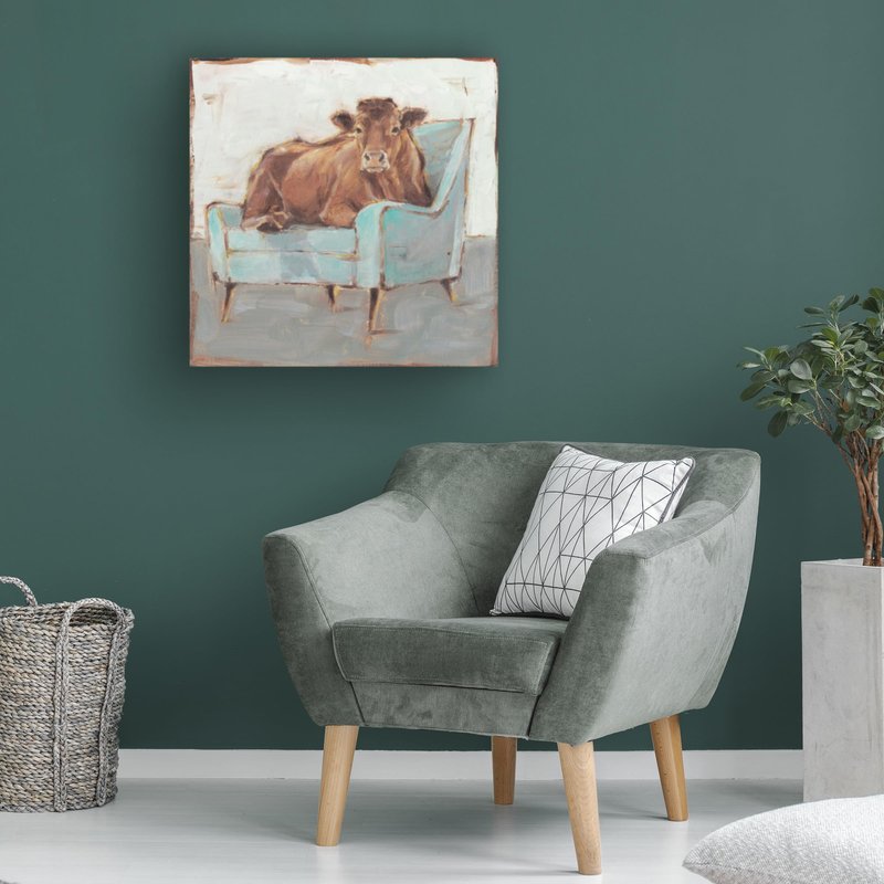 Wrapped Canvas Wall Art - Ethan Harper 'Moo-ving in IV' Wall Art for Living Room, Bedroom, or Office Décor - 35x35