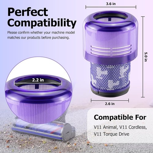 Improvedhand Filter Replacement for Dyson V11 Animal & Torque Drive | 2-Pack, Easy Install