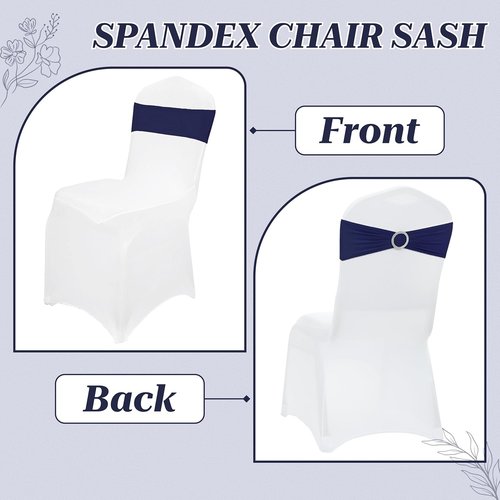 MDS Spandex Chair Sashes - Premium Stretch Covers with Buckle Slider for Weddings & Events | Navy Blue, Pack of 100