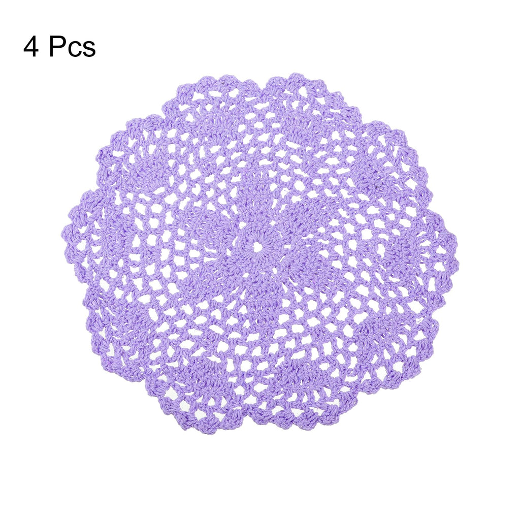 uxcell Crochet Doilies, 4Pcs 8" - Handmade Crochet Cotton Coaster, Round Lace Placemats with Floral Patterns for Wedding Party Decoration (Light Purple)