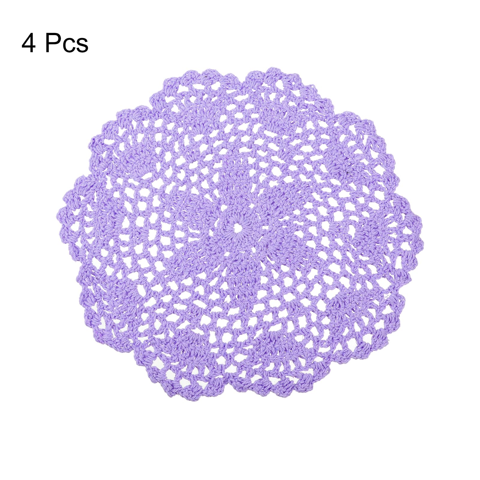uxcell Crochet Doilies, 4Pcs 8" - Handmade Crochet Cotton Coaster, Round Lace Placemats with Floral Patterns for Wedding Party Decoration (Light Purple)