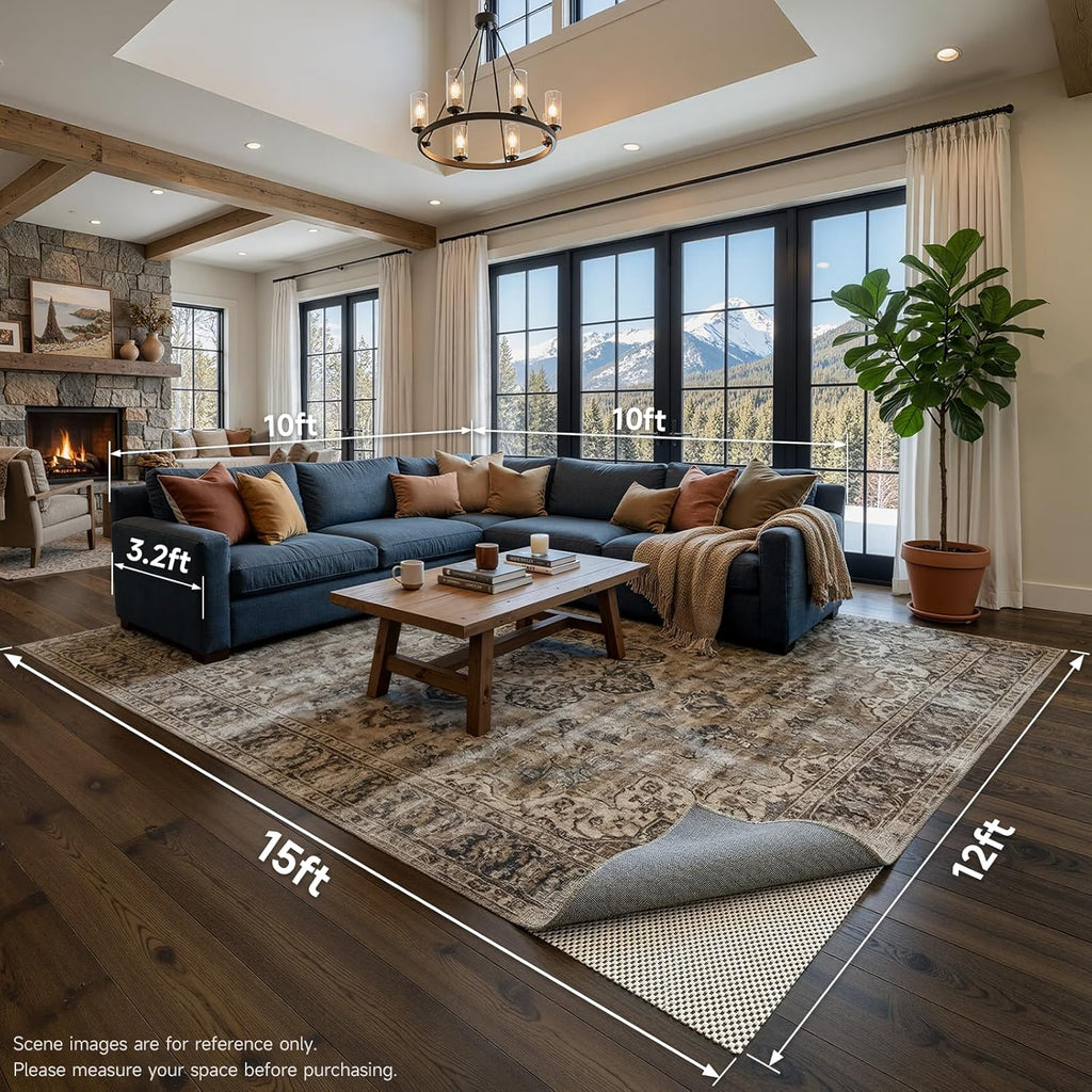 Veken Rug Pad Gripper - Non-Slip Thick Mat for Hardwood & Tile Floors | 12x15 Ft Anti-Skid Design