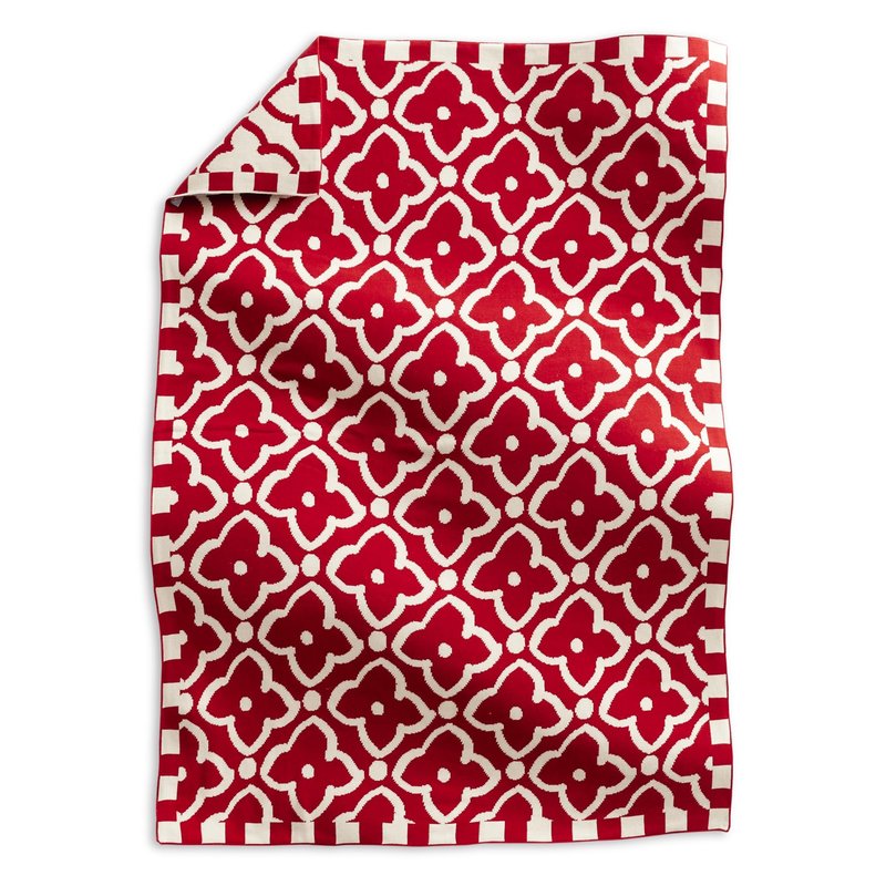 Vera Bradley Women's Cotton Double Knit Throw Blanket, Moorish Goji Berry Red, 70 X 50