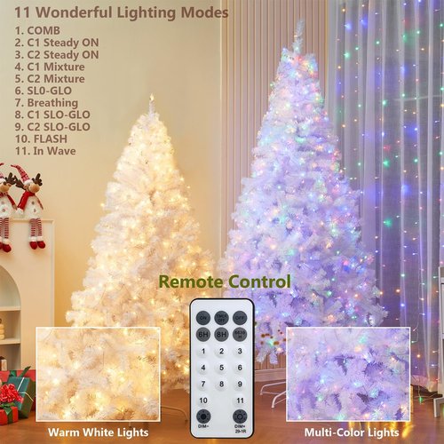 Juegoal 6 FT Artificial Christmas Tree - Remote Control with 300 LED Warm White & Multicolor Lights | Durable Pine with Metal Legs