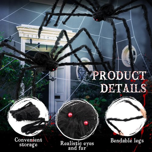 Wettarn 2 Pack 13 ft Giant Spider 2026 Upgrade Scary Halloween Large Fake Realistic Big Spider Decorative Hairy Props for Halloween Outdoor Indoor Yard Party House (Black)