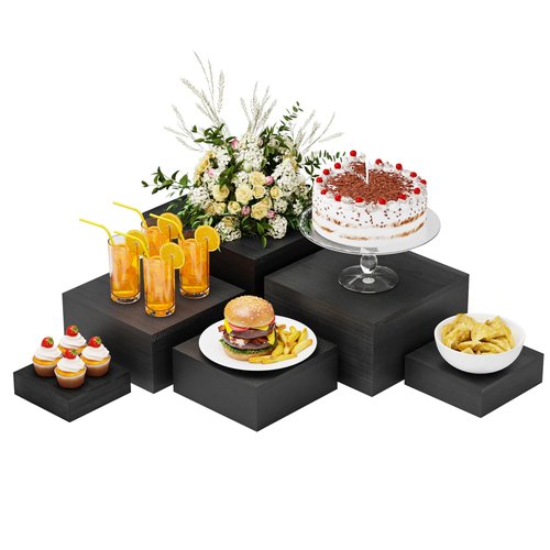 YFEEN Wooden Display Risers,6PCS Jewelry and Accessories Risers for Jewelry Figurine 5in to 10in For Buffet Party Rustic Wood Cake & Cupcake Stands& Decor (Black, 5IN to 10IN)