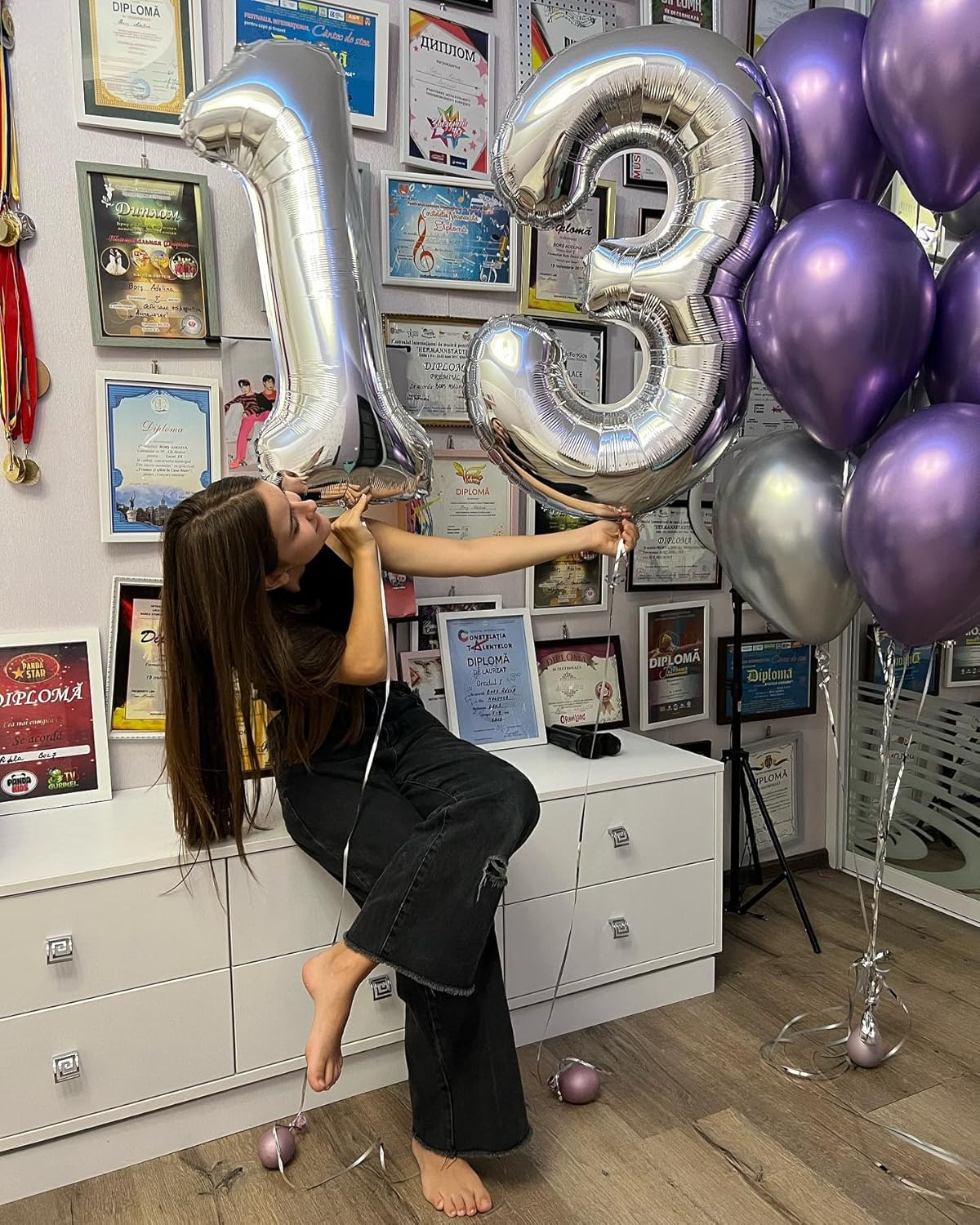 Silver Number 13 Balloon - 40 Inch 13th Birthday Decoration for Kids | Perfect for Boys and Girls