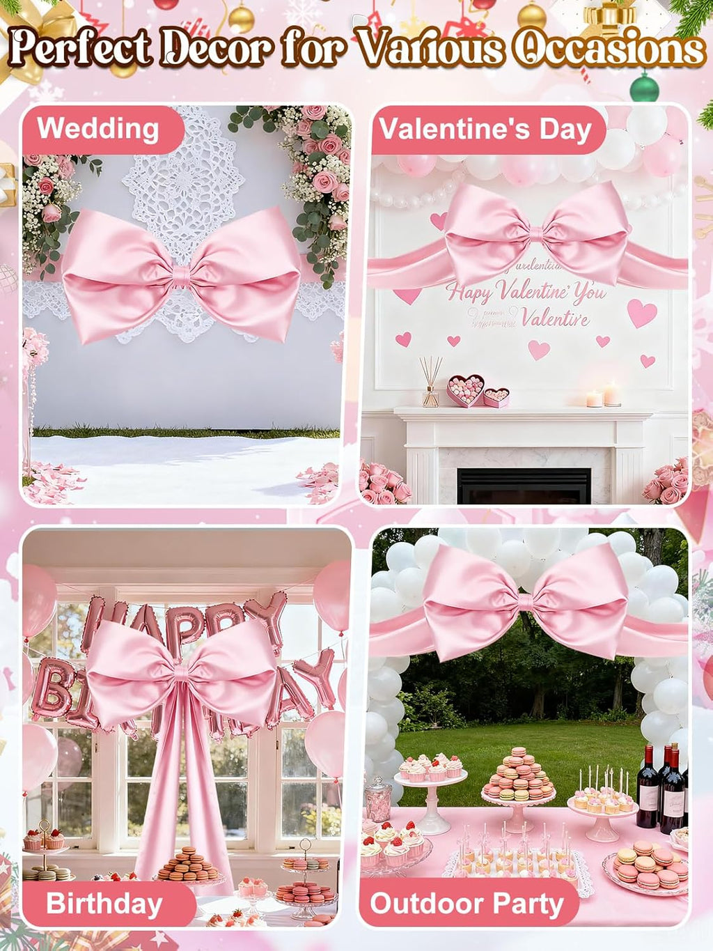 Regine Switzerland 27" x 122" Giant Pink Bow - Satin Bow with Long Streamers for Birthday & Holiday Decor