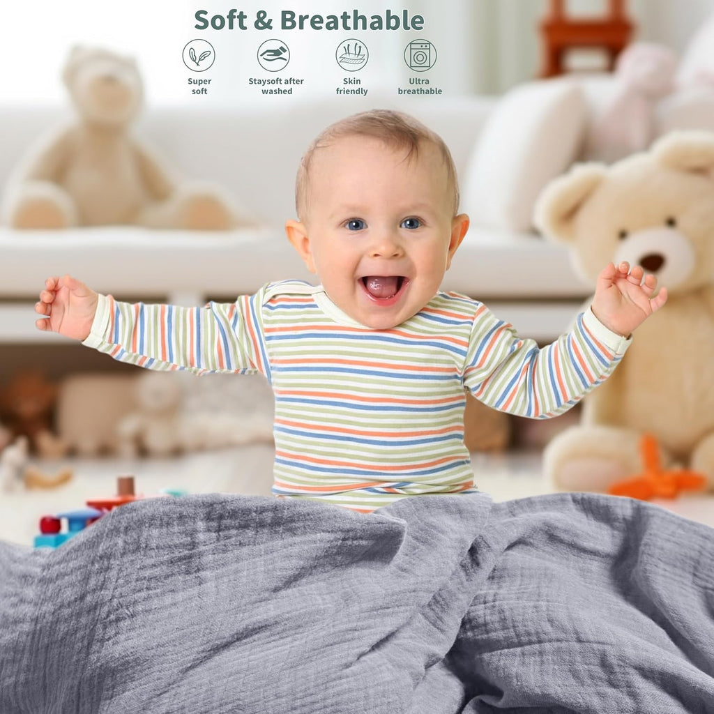 Skiennix Muslin Swaddle Blankets - Soft & Breathable 41 x 41 Inches, 2 Pack for Newborns | Gray & Green