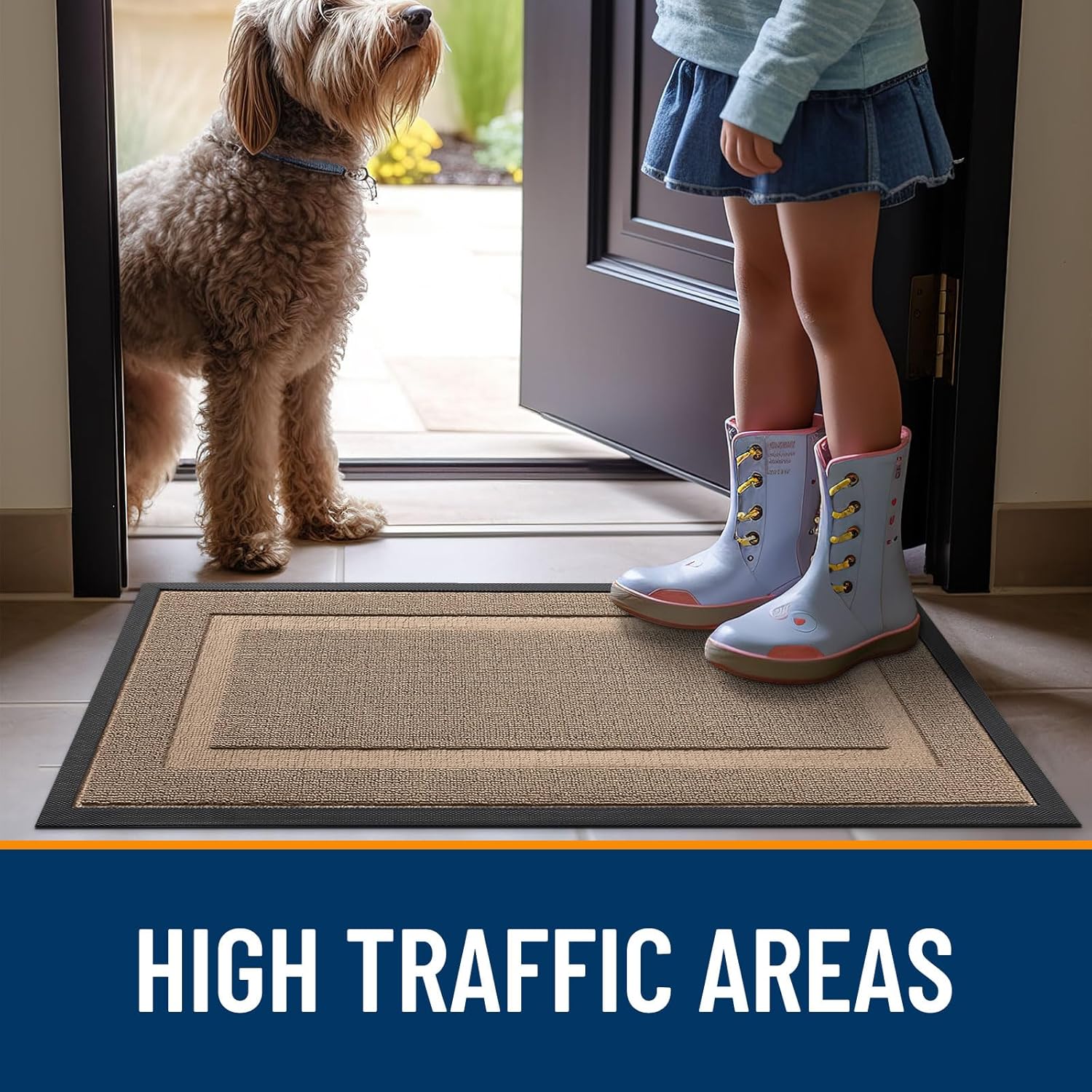 OLANLY Waterproof Front Door Mat - All-Season Natural Rubber Doormat | Easy Clean, 47x17, Mocha