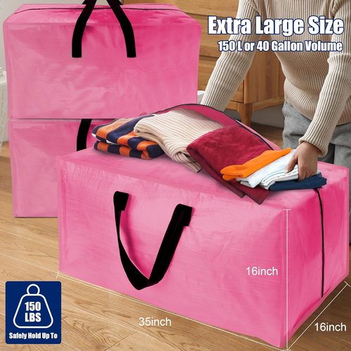 Cosy Family Extra Large Moving Bags - 8 Pack with Backpack Straps, Strong Handles & Zippers (40 Gal, Pink)