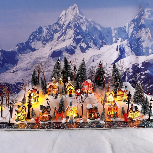 Kajaia Christmas Village Set - 68 Pieces Winter Houses & Accessories for Festive Decor