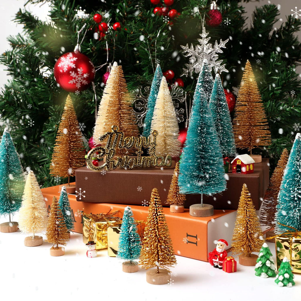 Skiennix Mini Christmas Trees - 30 Pcs Artificial Bottle Brush Trees in 5 Sizes for Festive Home Decor