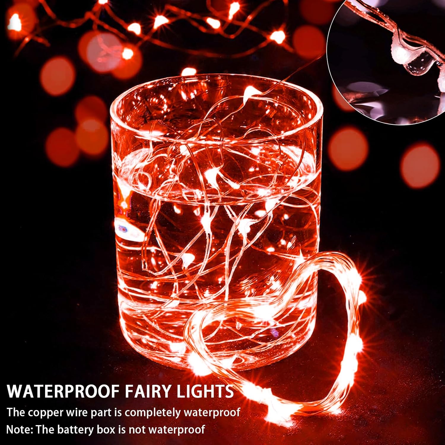 Regine Switzerland 8-Pack Red Fairy Lights - 7Ft 20 LED Twinkle String Lights | Waterproof & Battery Operated for Parties & Holidays