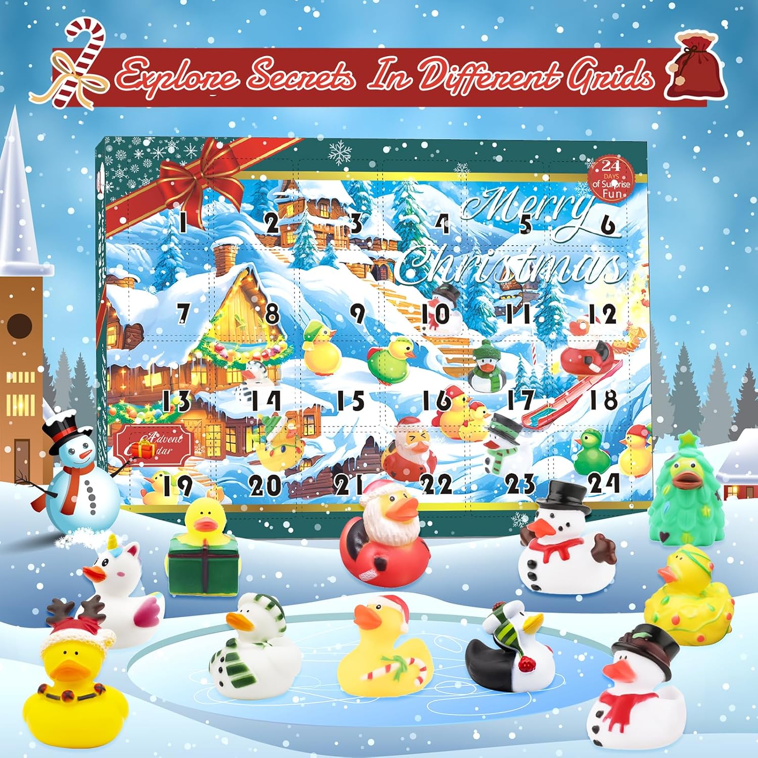 Skiennix Christmas Advent Calendar 2025 - 24 Rubber Ducks Countdown Blind Boxes | Holiday Bath Toy Set