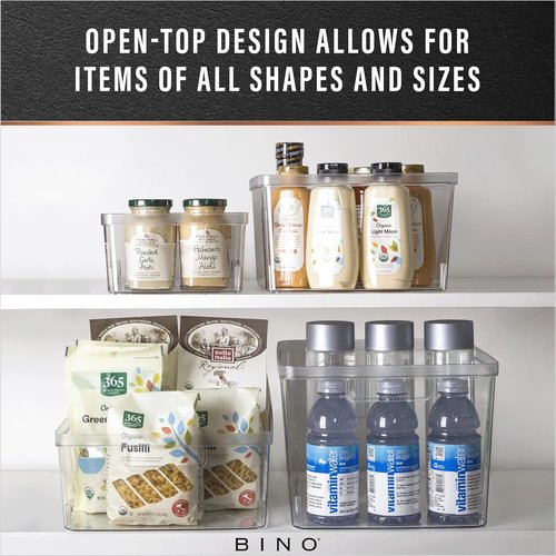 BINO Large Plastic Bins - 2 Pack | BPA-Free Clear Storage Containers for Fridge & Pantry Organization