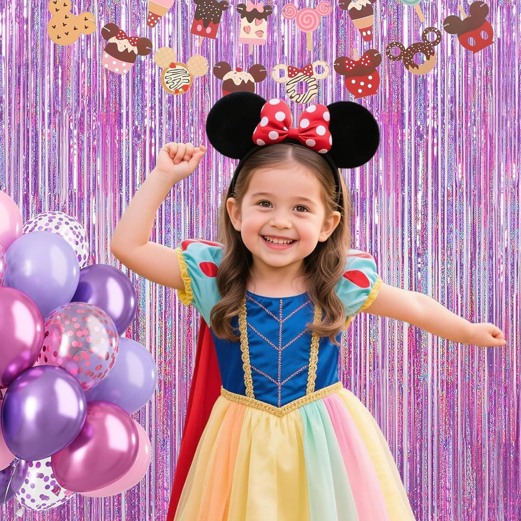 Shimmering Purplish Pink Foil Fringe Curtains - Tinsel Backdrop for Parties, Weddings & Photoshoots
