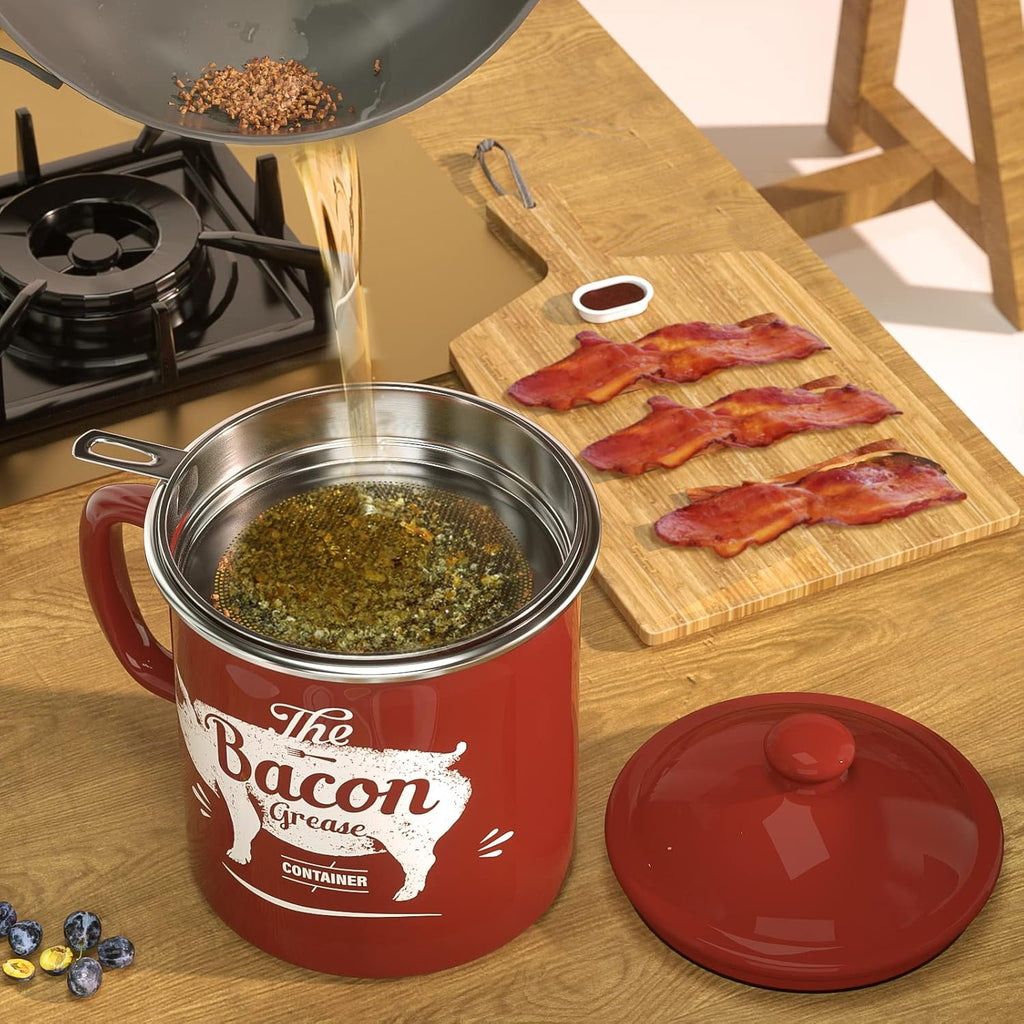 Skiennix Black Meat Chopper & 46oz Red Bacon Grease Container - Durable Kitchen Essential