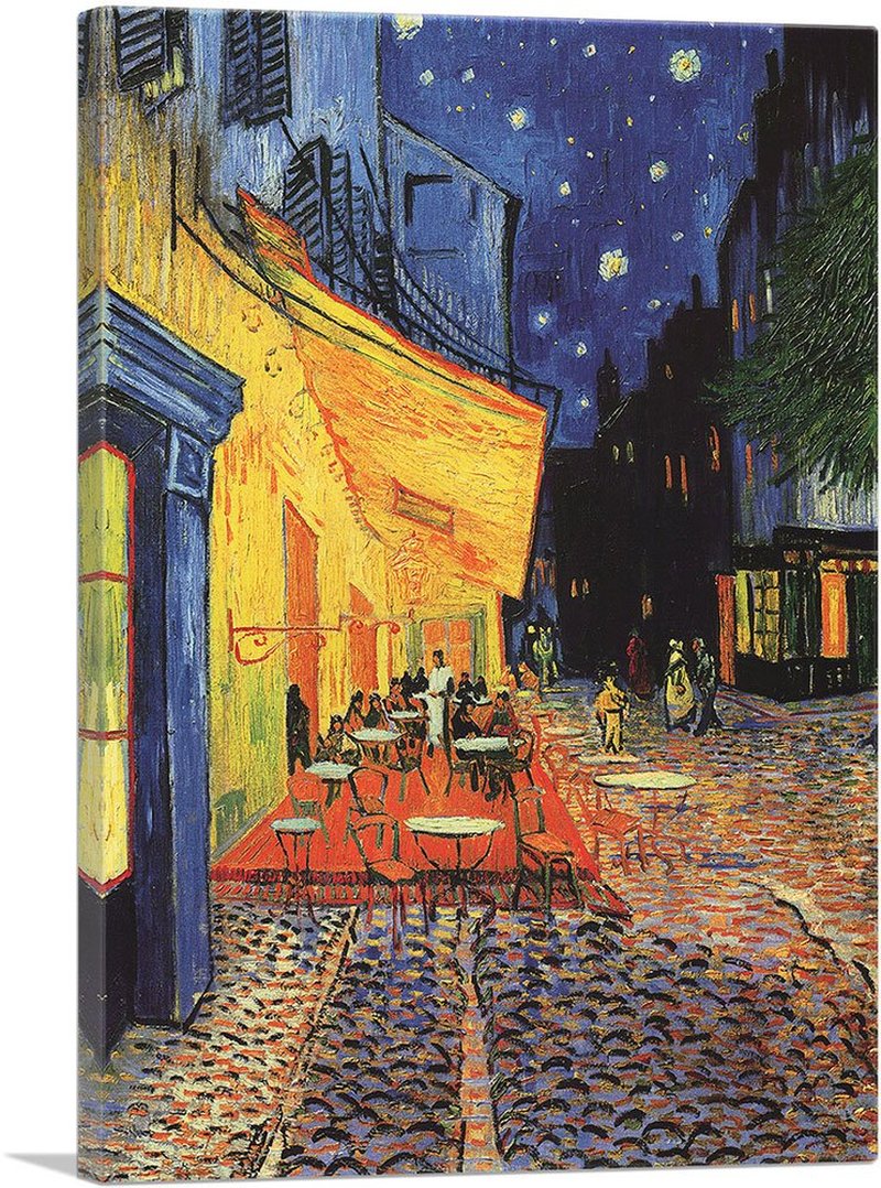 ARTCANVAS Cafe Terrace at Night 1888 Canvas Art Print Stretched Framed Painting Picture Poster Giclee Wall Decor by Vincent Van Gogh - 26" x 18" (0.75" Deep)