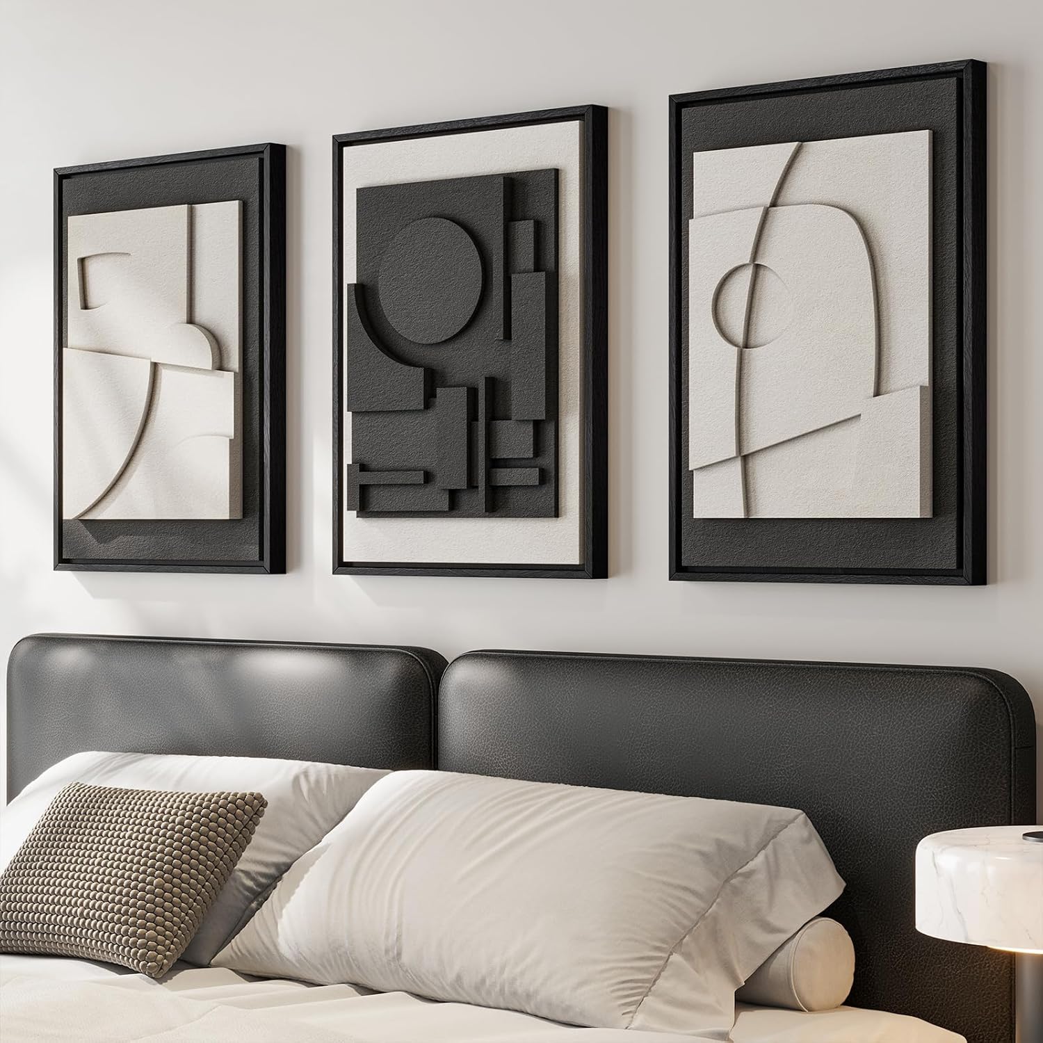 Skiennix 3D Textured Black and White Abstract Wall Art - Modern Minimalist Paintings for Bedroom | 16x24 In, 3 Piece Set