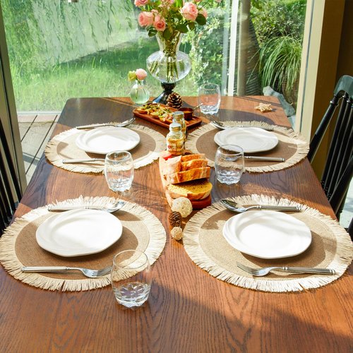 Round Burlap Placemats Set of 12 Jute Rustic Place Mats for Dining Tables Heat Resistant Natural Farmhouse Table Mats Decor for Thanksgiving (Sun Flower)