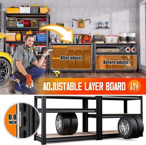 Heavy Duty Garage Shelving by [Brand Name] - 5 Tier Adjustable Metal Storage Unit | 2050 lbs Capacity, Black, 78"x45"x20"
