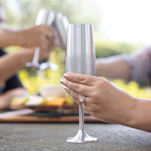 Unbreakable 8 Oz Stainless Steel Champagne Flutes (8 Pack) - Large Stemmed Matte Silver Champagne Glasses - Reusable Indoor Outdoor Drinkware - Keeps Drink Cool for Longer- Valentines Day Gift for Her